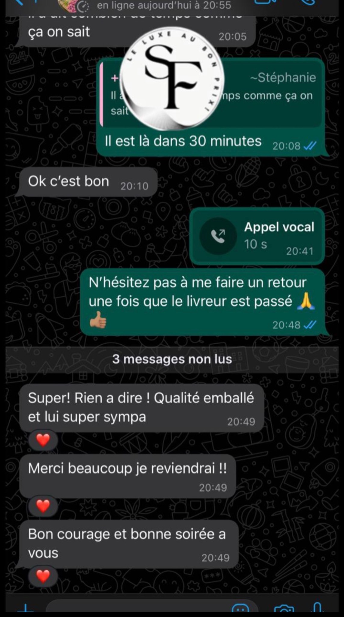 Avis client WhatsApp 1